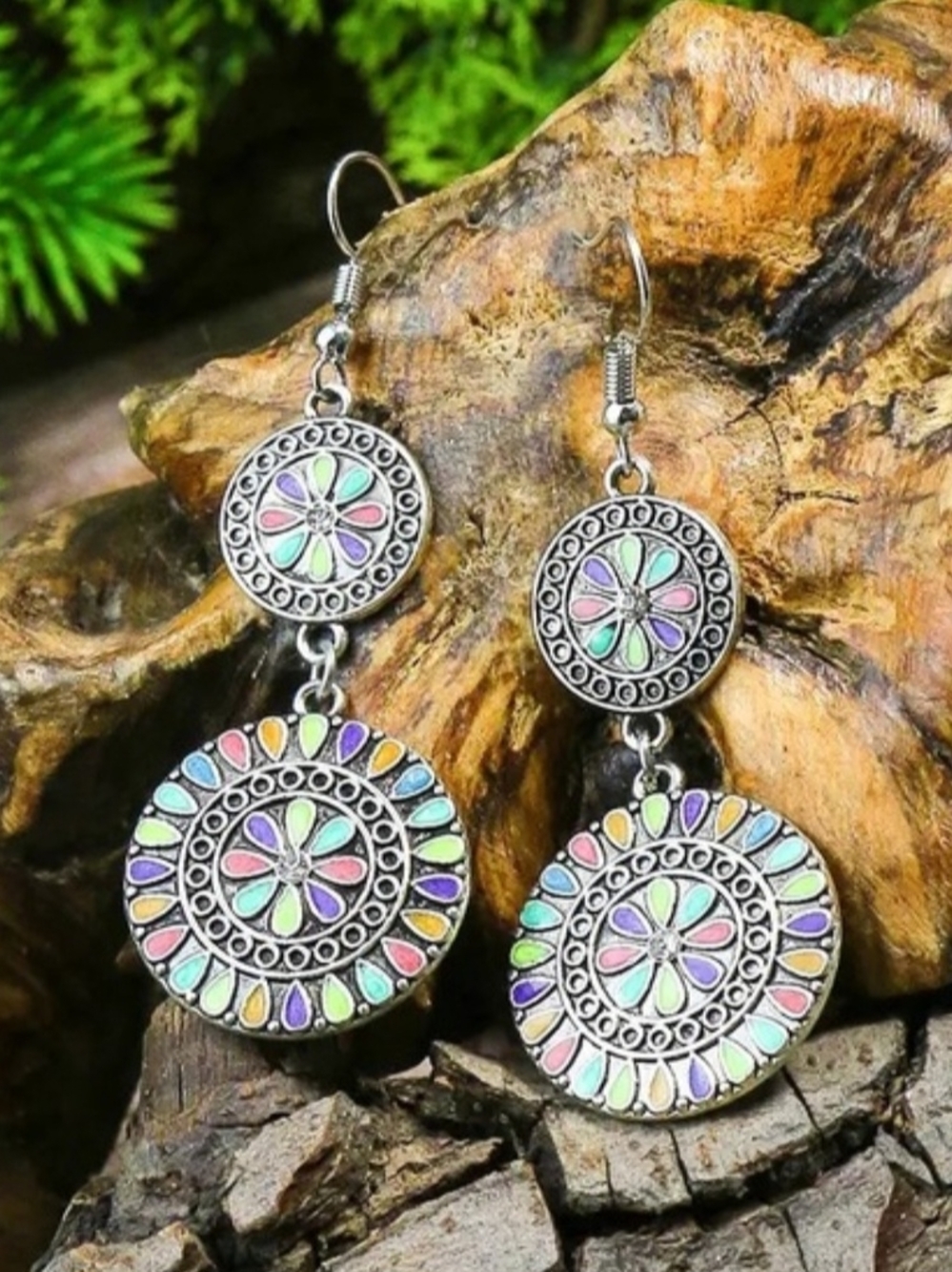 Sliver Bohemian Multicolor Floral Drop Earrings